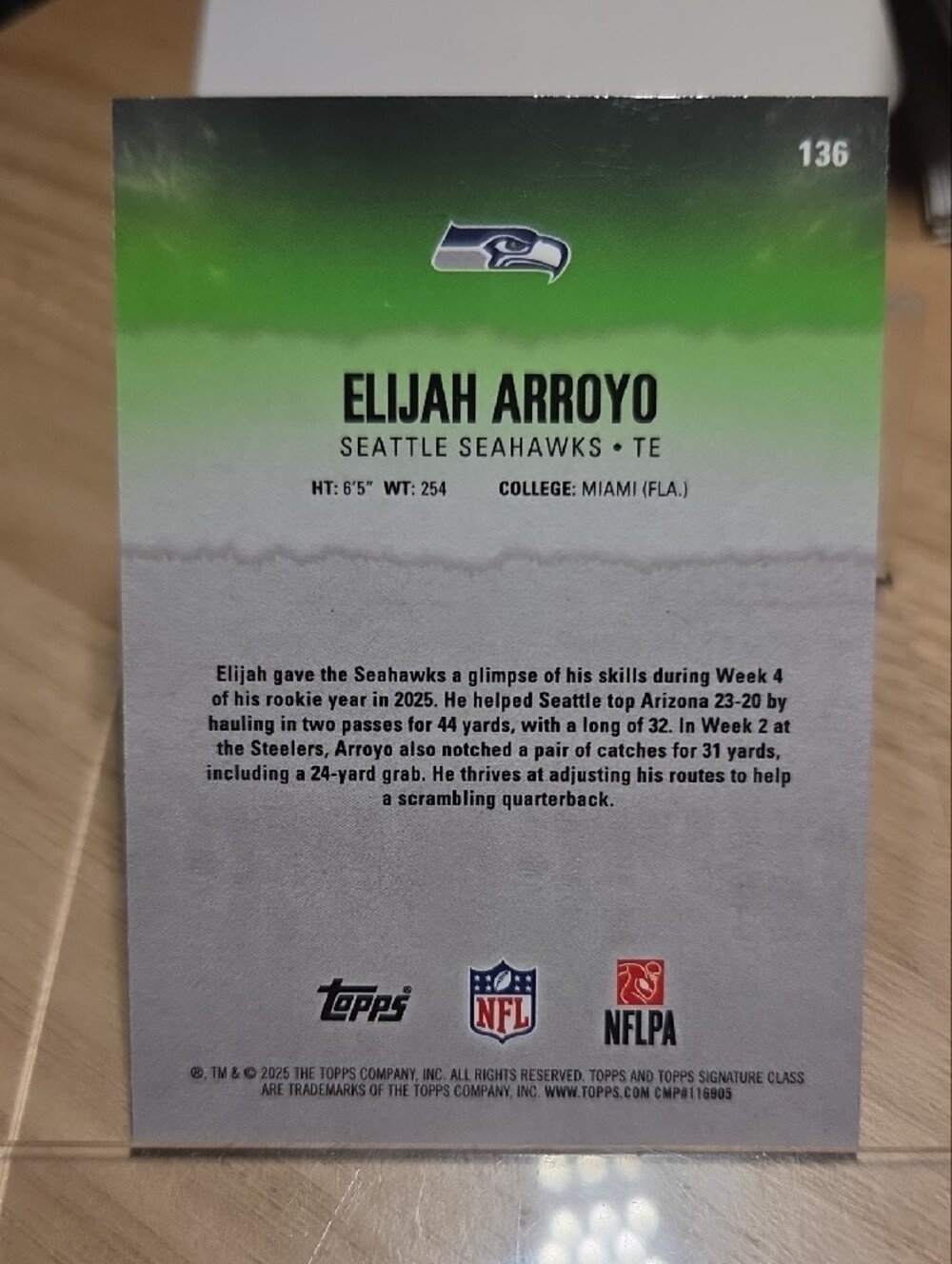 Topps Seahawks Football Card - Blue, Green - Picture 2 of 2